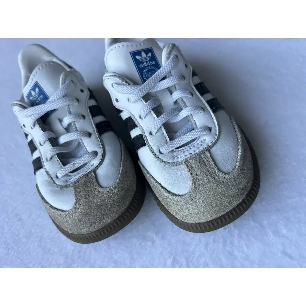 adidas Samba Unisex Kids White/Black Leather Lace-Up Low Top 9 US 26 EU IE3679